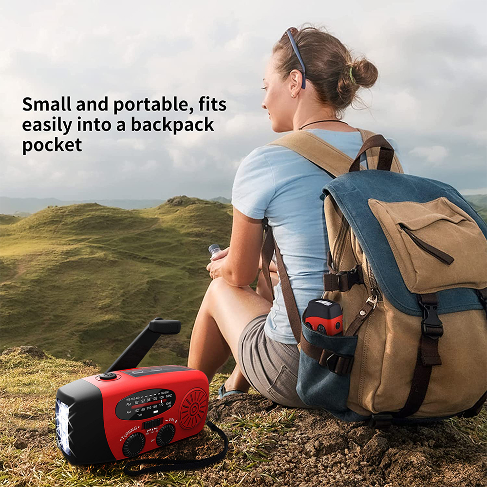 Radio portatile a manovella di emergenza AM/FM/NOAA multifunzionale Radio meteorologica Power Bank Ricarica solare con torcia a LED