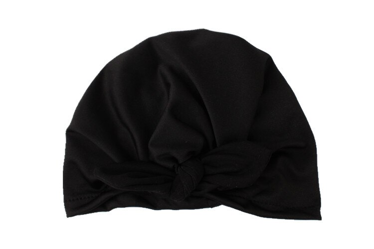 Cute Rabbit Ears Indian Hat Unisex Solid Cotton Hats Cap Baby Girls Kids Knot Turban Hair Headwrap Accessories for Children: black
