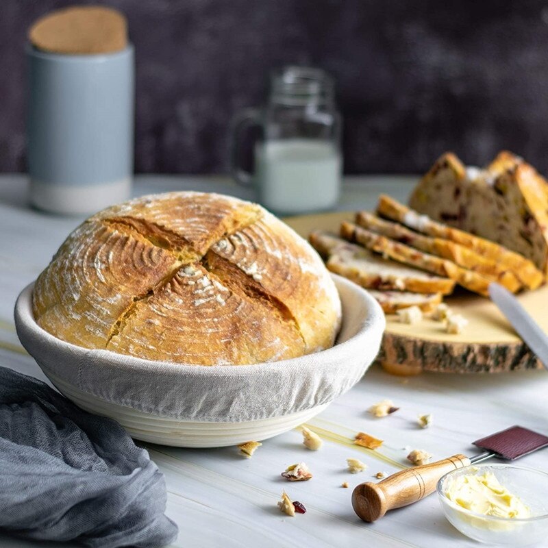 10 tums banneton brödjäsningskorgset - innehåller bröd lame, linne baksoffa, degvisp , 2 x degskrapor