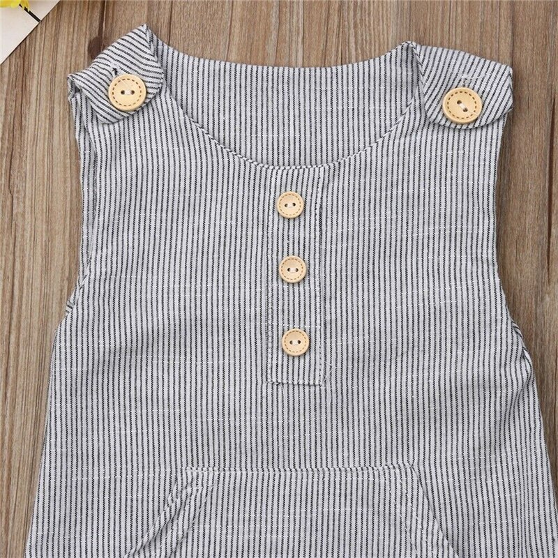 Brand Baby Meisje Jongen Mouwloze Overall Gestreepte Pocket Jumpsuit Bodysuit Outfit Zomer Kleding 0-18 M