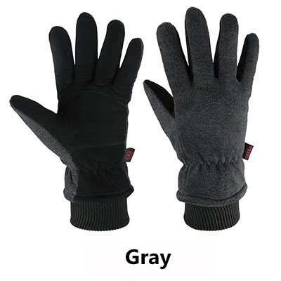 OZERO Deerskin leather Ski Skiing Gloves Winter Outdoor Sport Warm Windproof Warm Below Zero Cycling Gloves For Men Women 8008: Gray / L