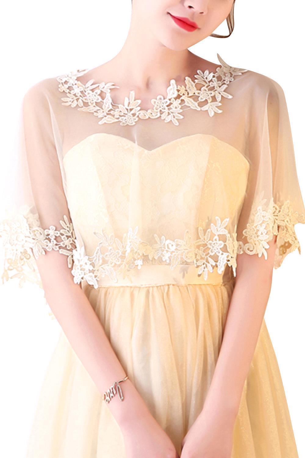 Multi-color Lace Bolero Wraps Women Bridal Cape Lace Female Shawl Evening Party Capes Short Bridal Wrap Wedding Accessories: yellow