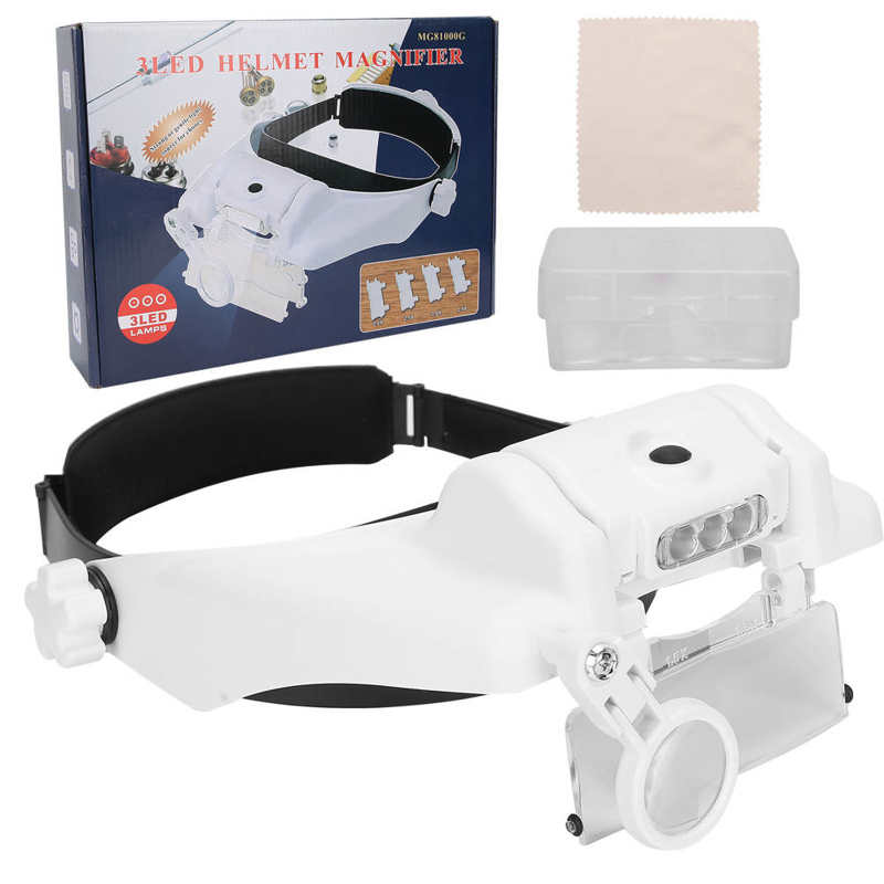Glasses Magnifier Head Mount USB Charging Magnifying Glass with Adjustable LED Light Magnifier with LED: 02