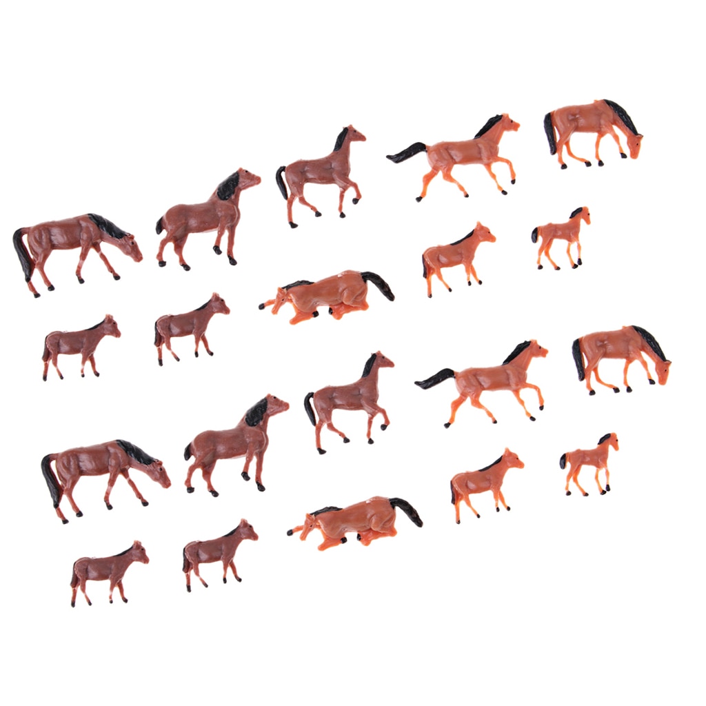 20Pcs 1/87 HO Scale Horses Model Painted Animal Figure for Miniature Model Train Layout Farm Zoo Wild Animal Park