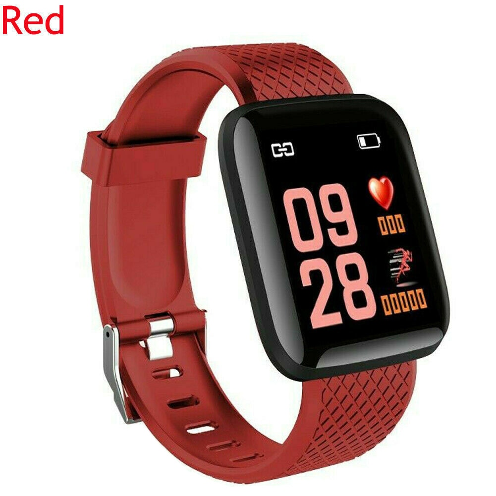 Protable Bluetooth Smart Watch Heart Rate Oxygen Blood Pressure Sport Fitness Tracking Device DU55: Red