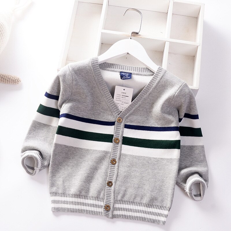 Mode Jongens Winter Trui Kids Vest Gestreepte Katoenen V-hals Britse Stijl Gebreide Wear Kinderkleding: Grijs / 4T