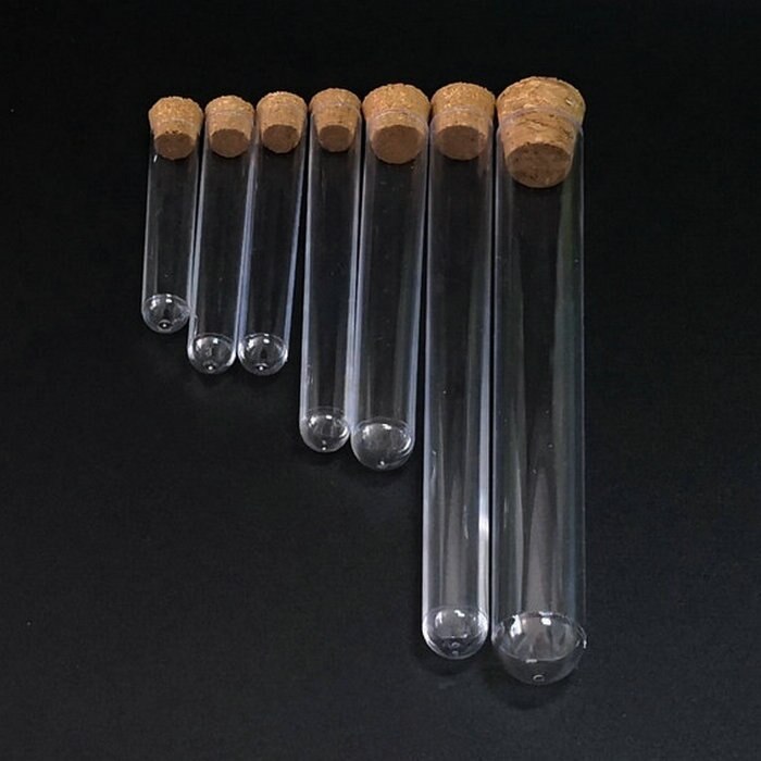 50pcs length 60mm to 150mm laboratory clear plastic test tube round bottom pipe with cork