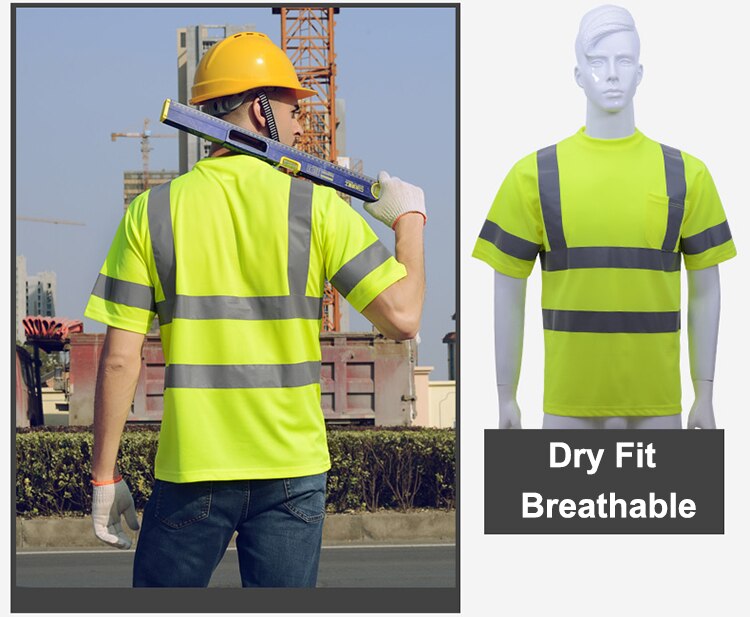 Men's knitted reflective work shirts safety yellow shirts