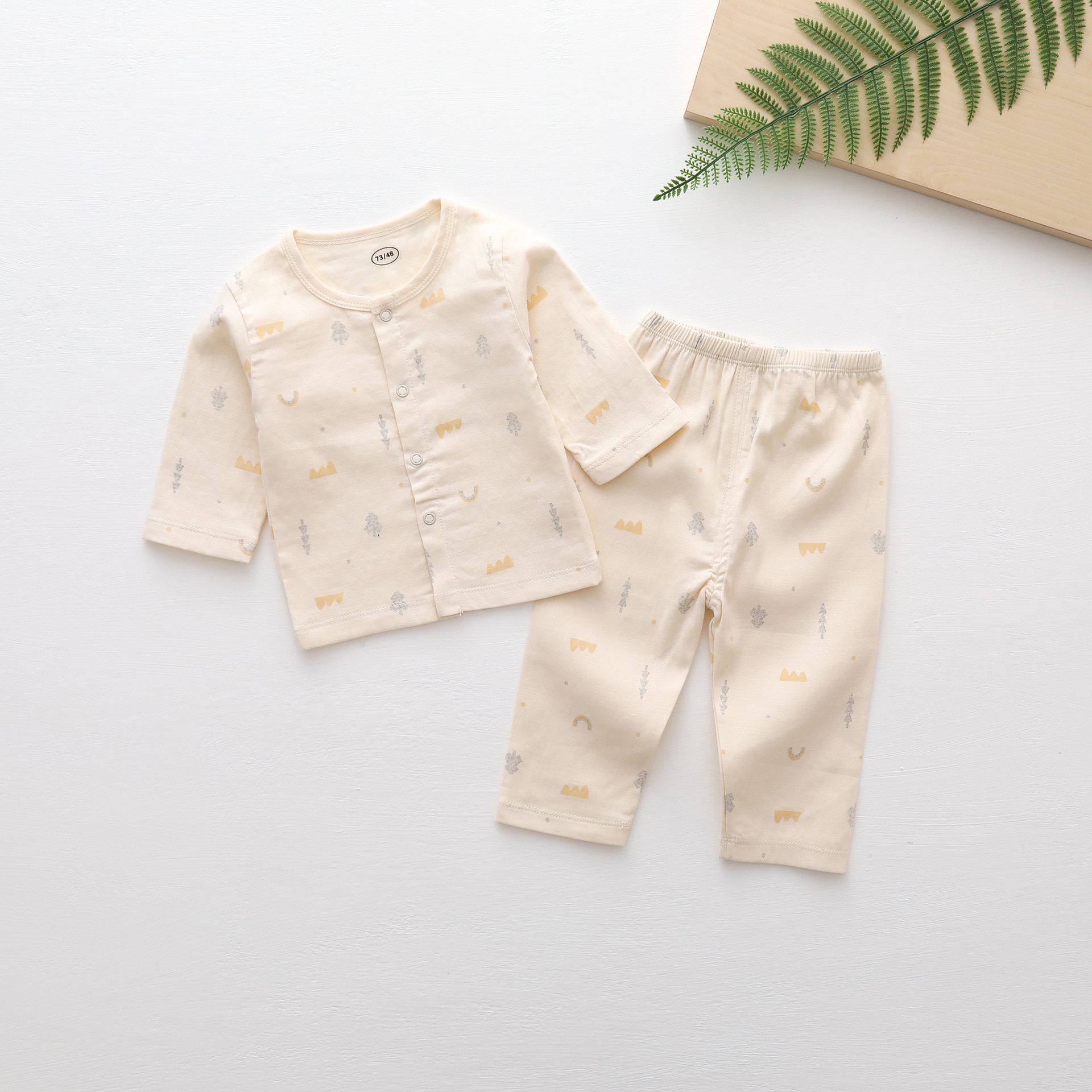 Efterårspyjamastøj til nyfødte babytøj langærmet afslappet børnetøj bb bomuld drenge piger pyjamasdragt: Gul / 9m