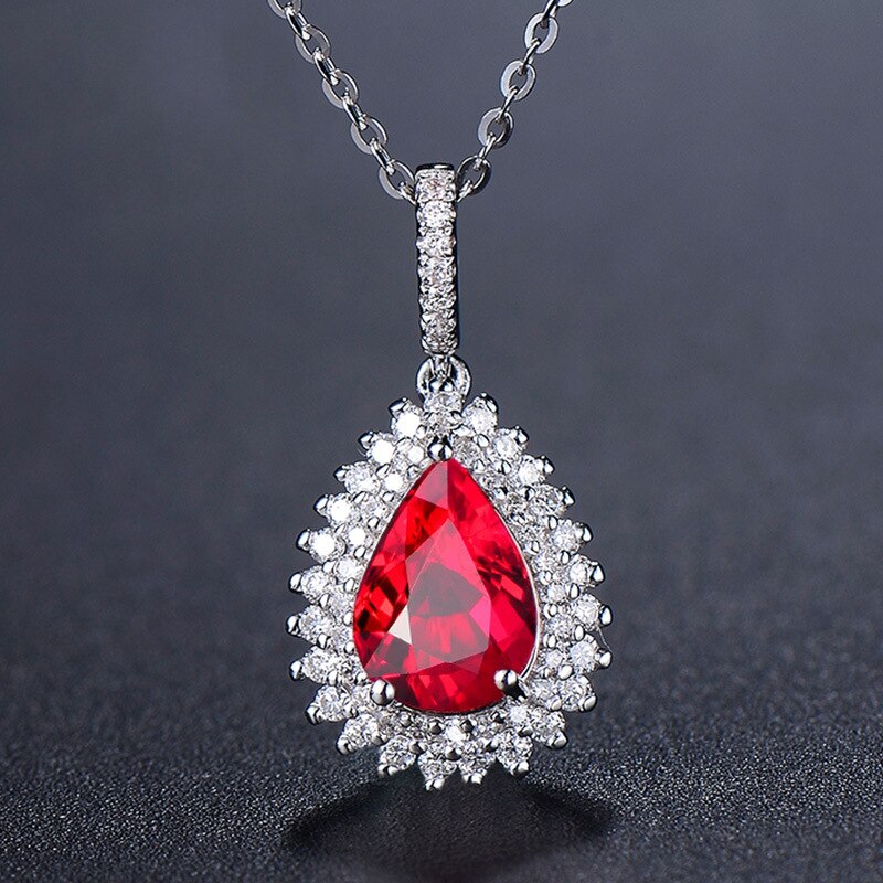 Mode Zilveren 925 Sieraden Vrouwen Ketting Met Ovale Vorm Ruby Diamant Edelstenen Hanger Wedding Party Bohemen