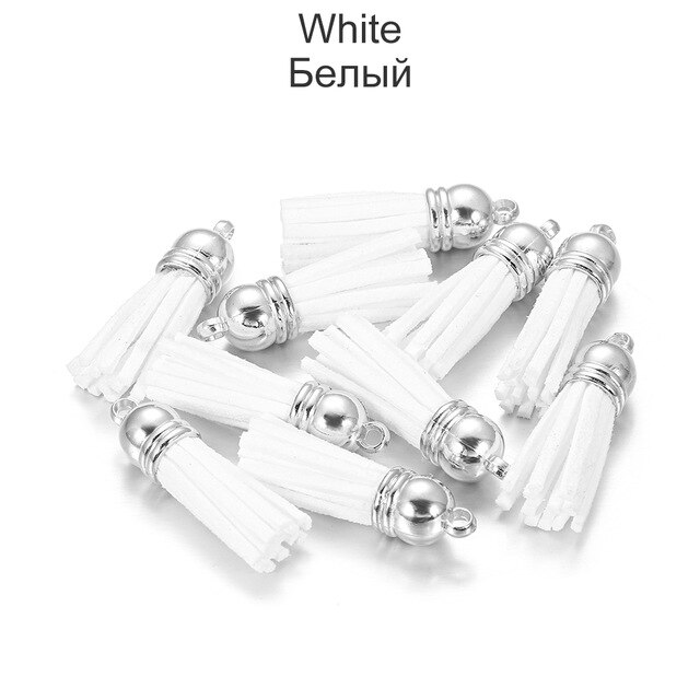 60 Stks/partij 38Mm Vintage Lederen Kwasten Fringe Averecht Macrame Voor Diy Sieraden Maken Sleutelhanger Mobiele Telefoon Riemen Hanger Accessoires: Silver White