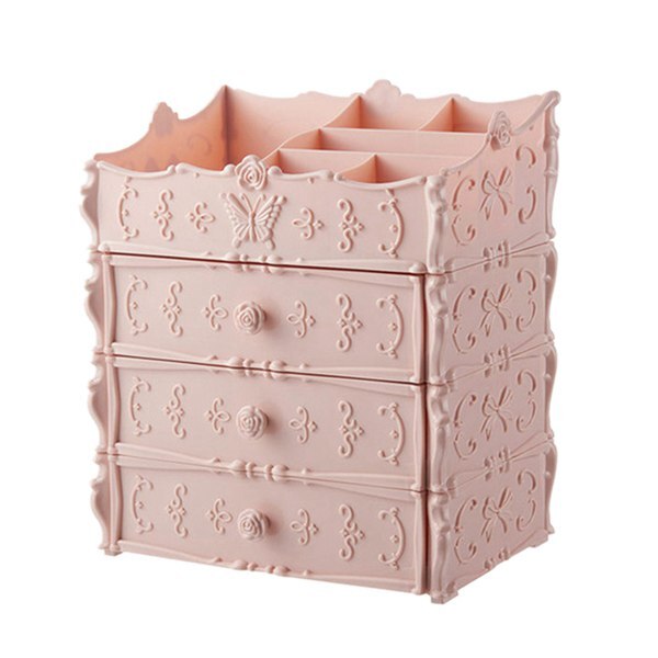 Cajón de plástico para cosméticos contenedor organizador de maquillaje caja para el almacenamiento maquillaje joyas titular de uñas hogar escritorio varios almacenamiento Cas: pink