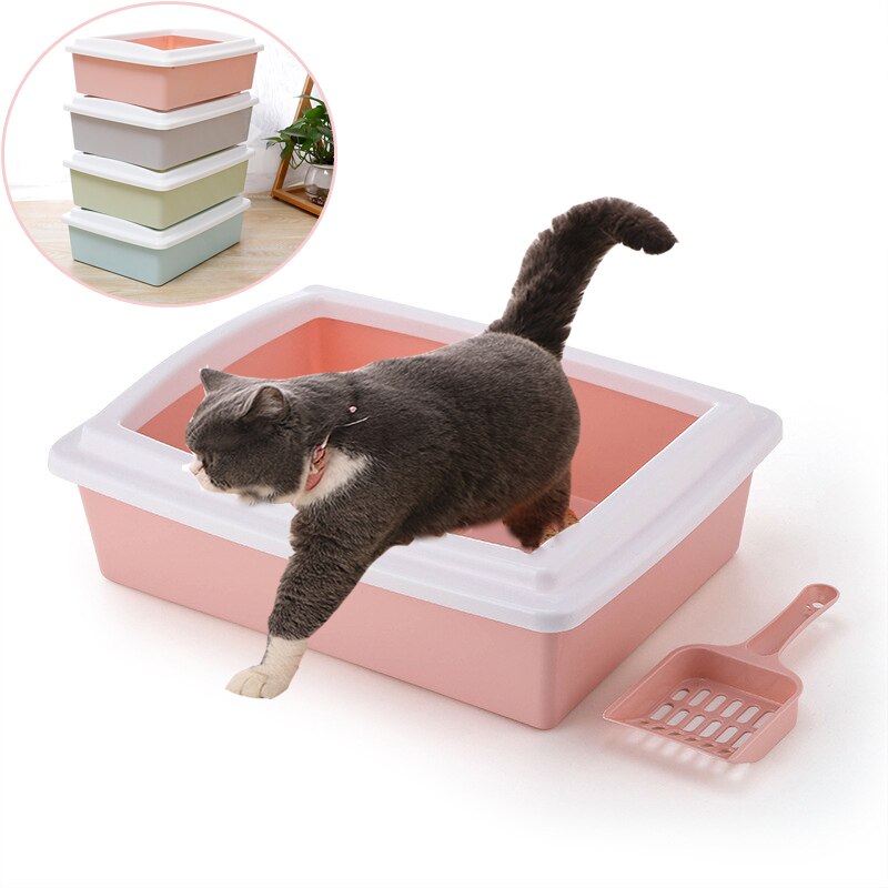 Plastic Cat Sand Box With Scoop Anti Splash Toilet Bedpan Kitten Litter Box Pee Tray Trainer Puppy Cleaning Waste Pets Supplies