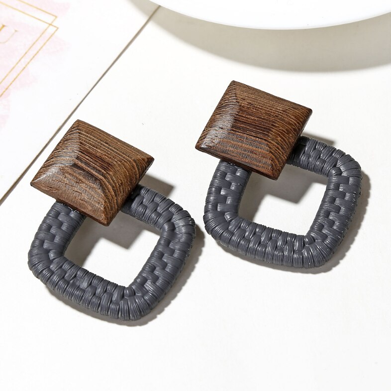 MGaidila, pendientes geométricos hechos de pendientes de madera, pendientes de estilo nacional retro bohemio