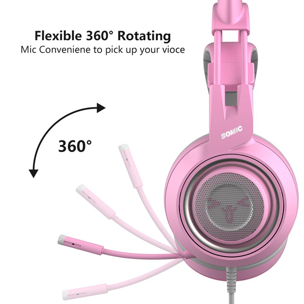 SOMIC G951s PS4 Pink Cat Ear Noise Cancelling Headphones 3.5mm Plug Girl Kids Gaming Headset with Microphone for Phone