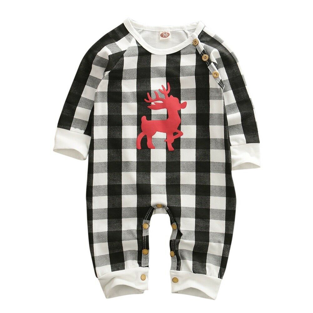 Herfst Herfst Kerst Baby Baby Jongen Meisje Plaid Check Romper Tops Broek Kinderen Outfit Xmas Kleding: C / 12m