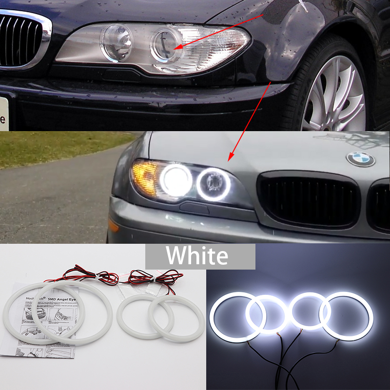 WHITE LED Headlight Halo Angel Demon Eyes Kit angel eyes light for BMW 3 series E46 sedan touring wagon coupe compact 1998-2005: 5.Coupe White
