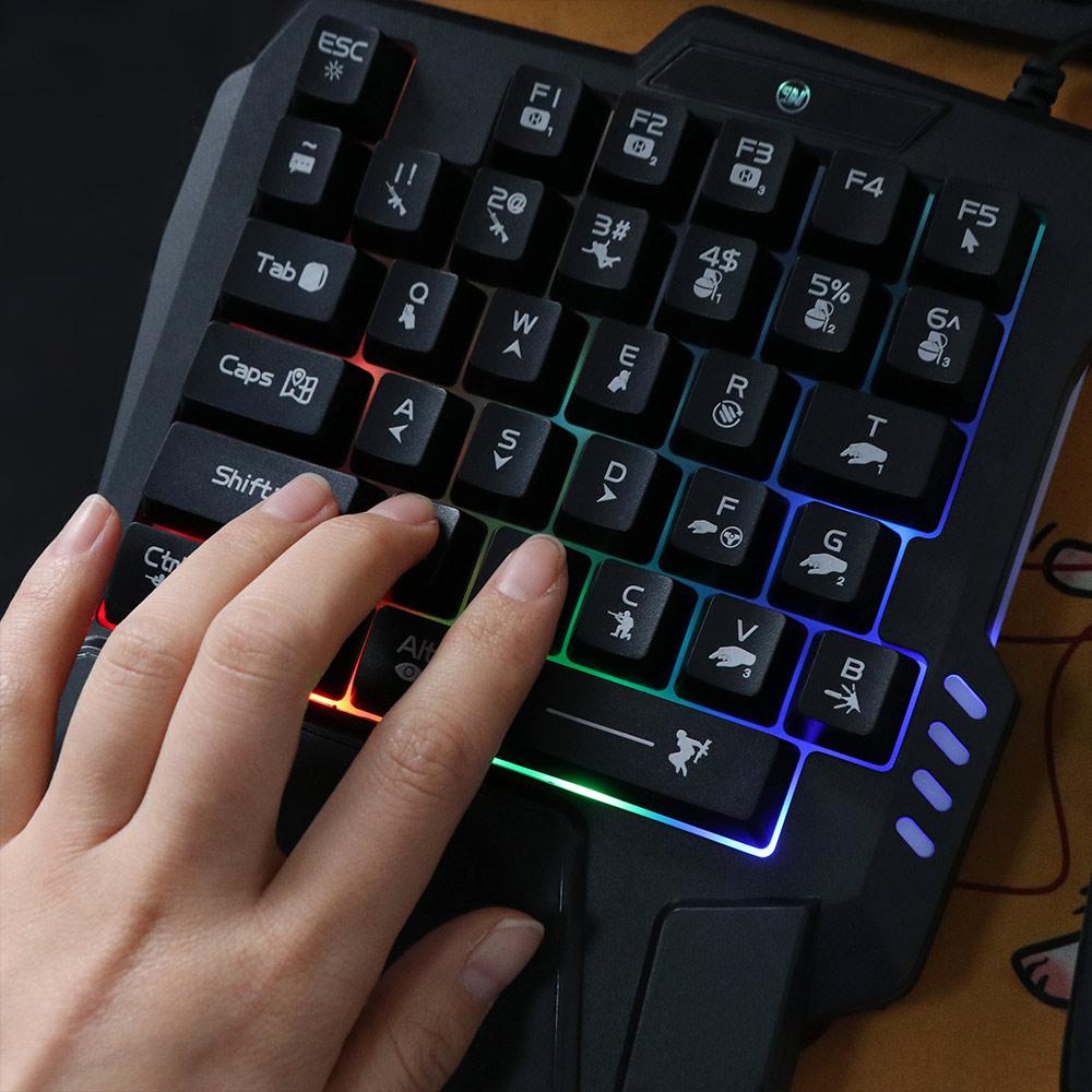Teclado USB de una sola mano, Mini teclado ultrafino con una sola mano, retroiluminación de 3 colores, Teclado mecánico para juegos de 35 teclas para ordenador portátil