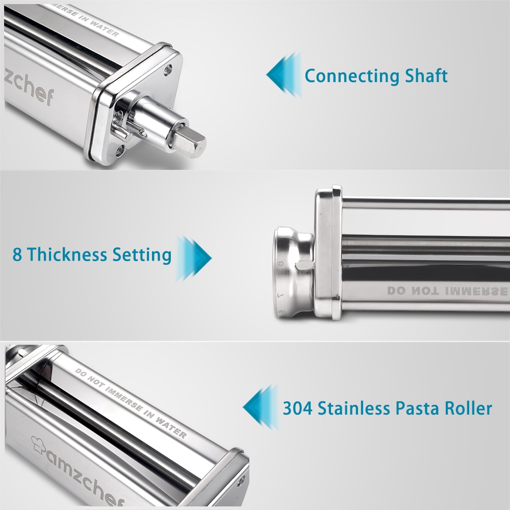 AMZCHEF – rouleau à pâtes en acier inoxydable, pour appareil à pâtes, accessoires Kitchenaid, DT-A-0, 8 réglages d&#39;épaisseur