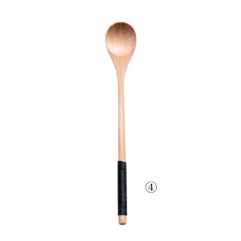 6Pcs/Set Handmade Wooden Long Teaspoons Japanese Style Dessert Spoon Honey Coffee Mixing Spoons Kitchen Tableware: 6pcs D