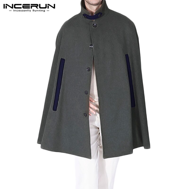 Mannen Jassen Mode Patchwork Poncho Incerun Leisure Single Breasted Mantel Capes Winter Man Solid Pockets Trench Streetwear S-5XL