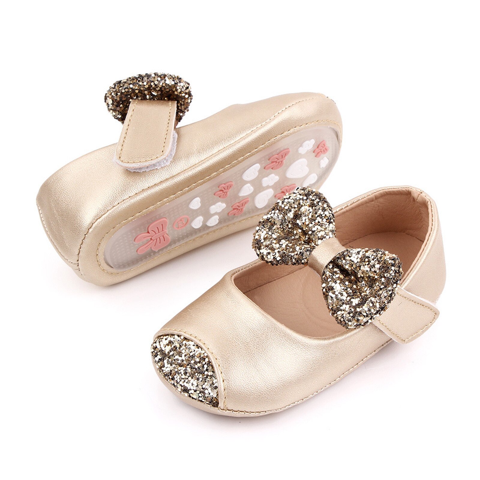 Spring Kids Princess Leather Shoes For Baby Girls Bowknot Sequins Baby Girls Soft Sole Footwear First Walking Wedding Shoes