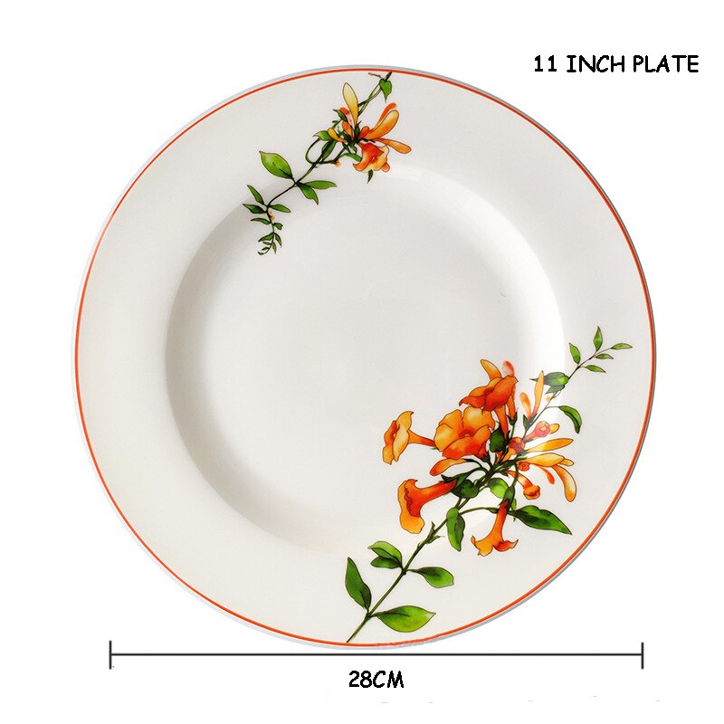 Keramisk fladt fad bøf tallerken middag værktøj kop underkop porcelæn kinesisk stil julebestik azalea botanik service 1 stk.: 11 tommer plade