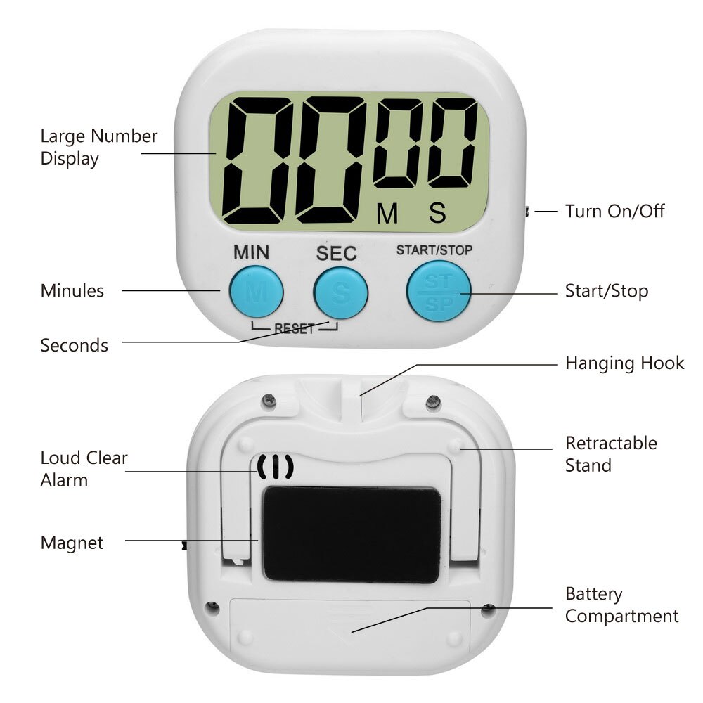 HILIFE Magnetic LCD Digital Kitchen Timer Kitchen Countdown Timer Alarm with Stand Practical Cooking Count Down Clock