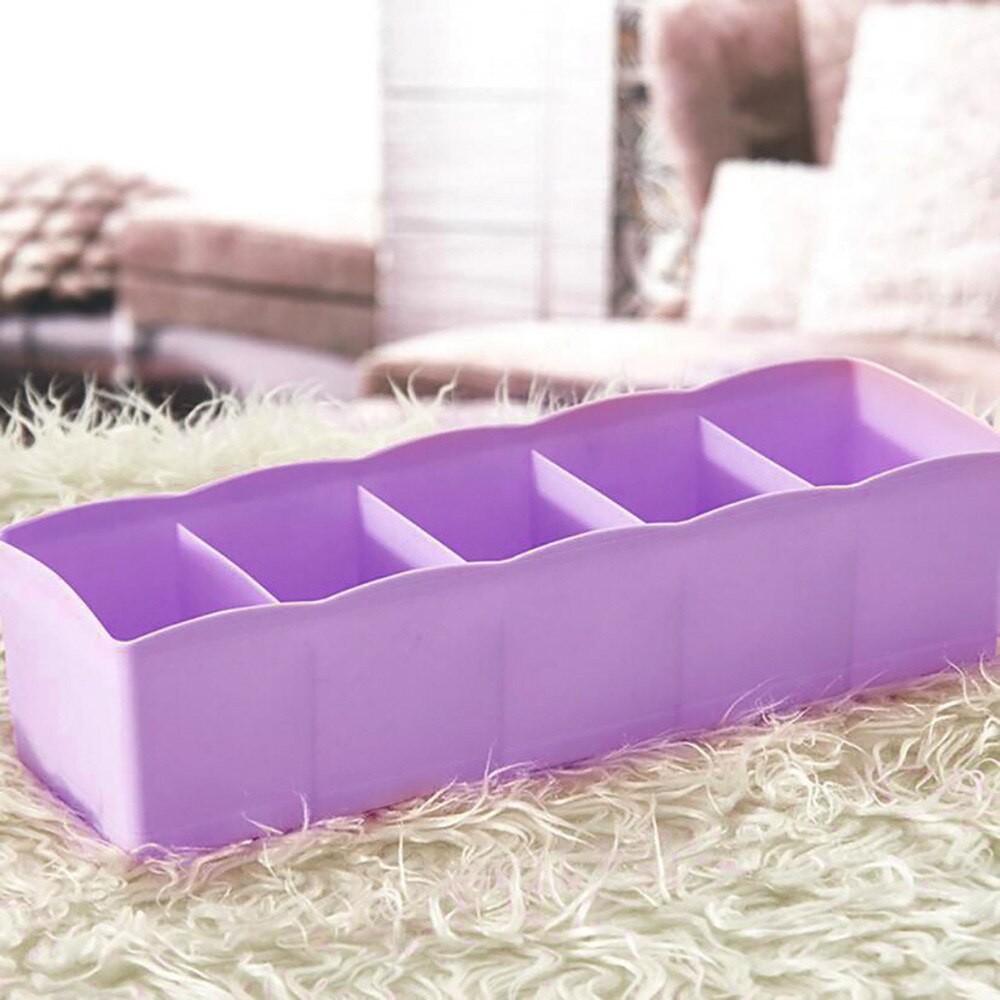 Caja de almacenamiento organizadora de plástico de 5 celdas, lote de , sujetador de corbata, calcetines, cajón divisor de cosméticos: Purple