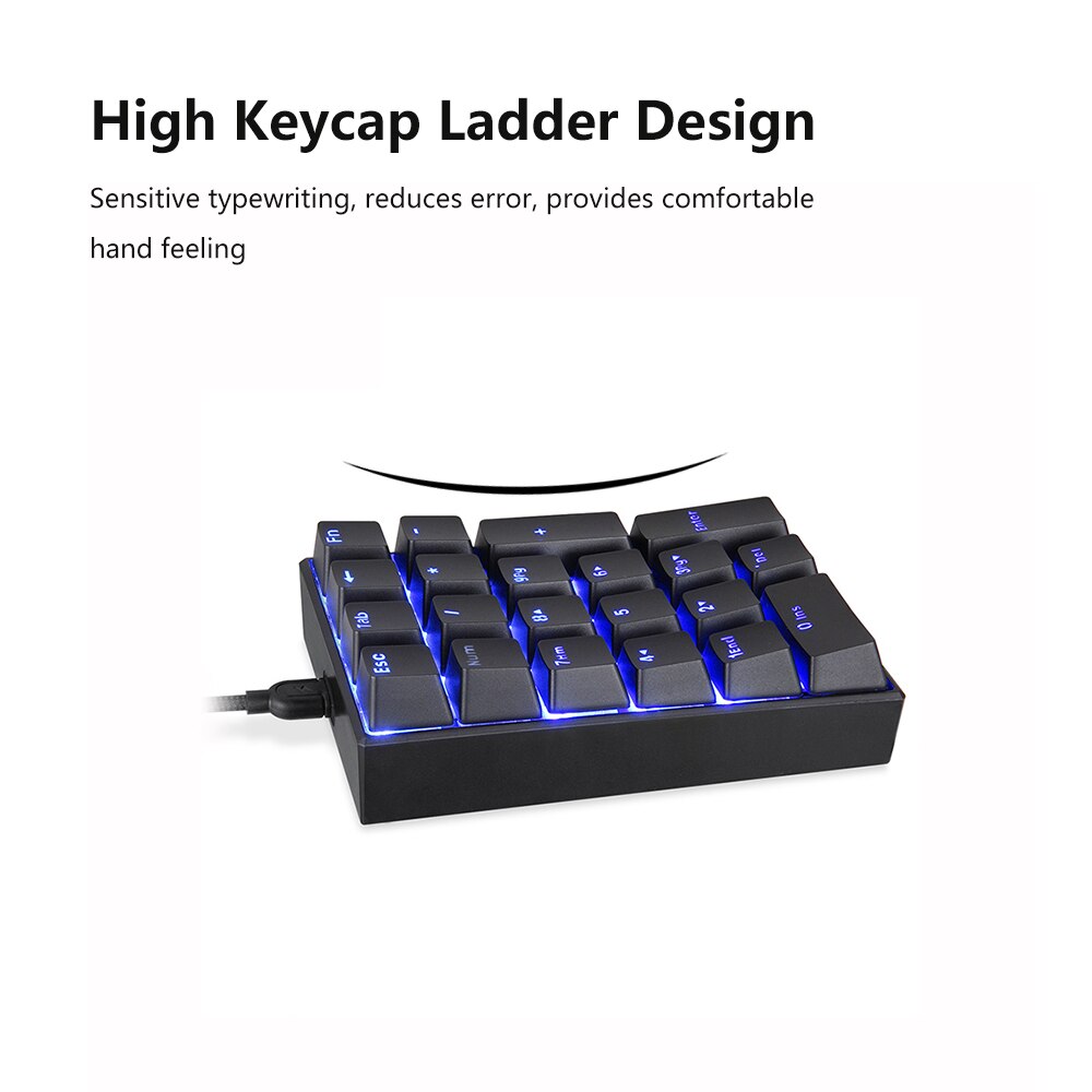Motospeed K23 Keyboard USB Wired Numeric Mechanical Keyboard 21 Keys Blue Backlight Keyboard with OUTEMU Blue Switch USB Type-C