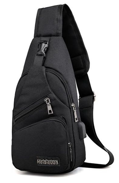 Schulter tasche USB Ladung Sport männlichen Oxford Crossbody lässig Bote paket Kopfhörer See Multifunktions: Schwarz