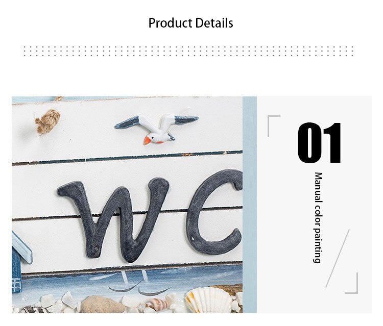 Ocean Style WC Hanging Sign Board Plate Mediterranean Wooden Toilet Door Decoration Bar Coffee Shop Home Decoration