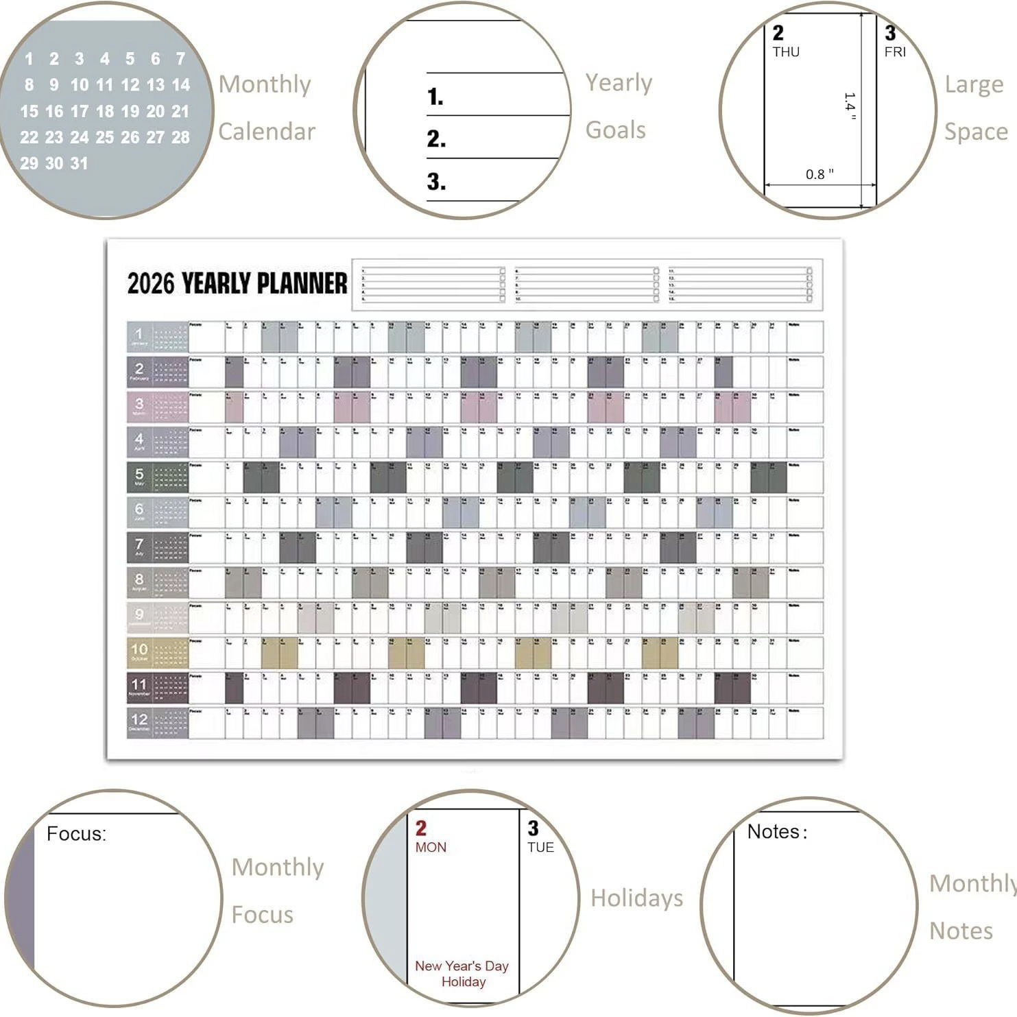 Kalender 2026, grote kalender Kawaii takenlijst Planner Target, schemaplanner, grote herbruikbare poster met meerdere maanden