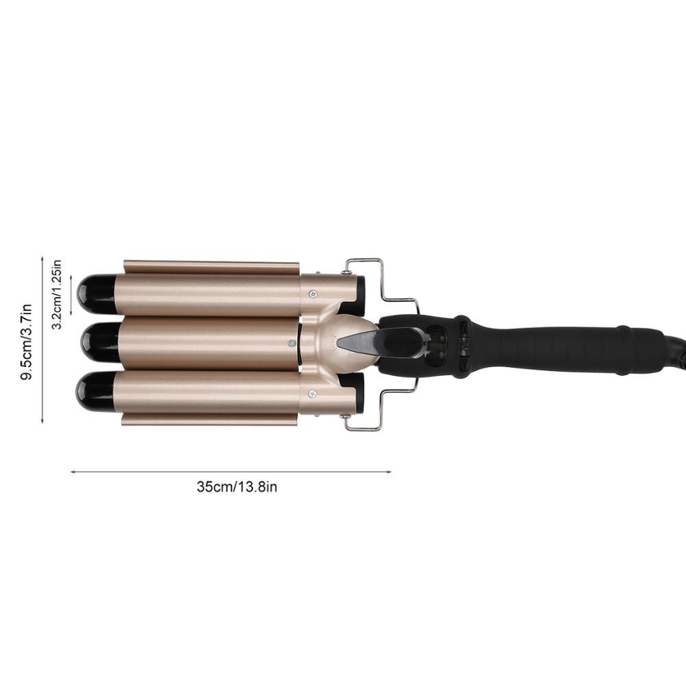 Nylon Heat-proof Head Fixed Handle Tourmaline Ceramic 3 Barrel Curling Iron Wand Hair Waver Curler Create "S" Wavy Style Tools: 32mm / EU