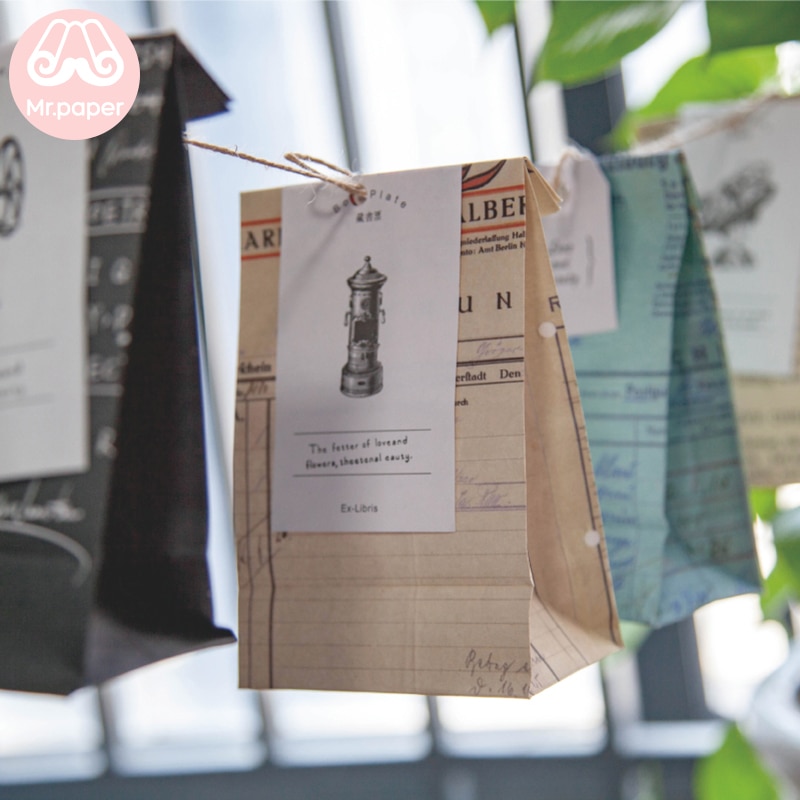 Mr paper Washi paper bag mini Stand up Retro Pote Bags Letter Life Art Open Top Packing paper Treat Bag