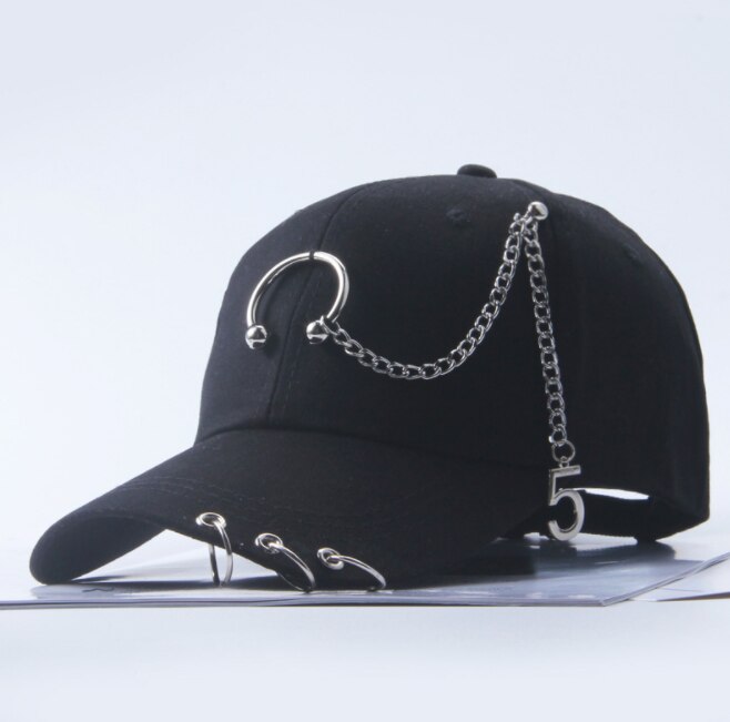 Adjustable Baseball Hat with Ring Outdoor Sports Sun Cap for Women Men Snapback Hat Chain Punk Hat Summer: 3