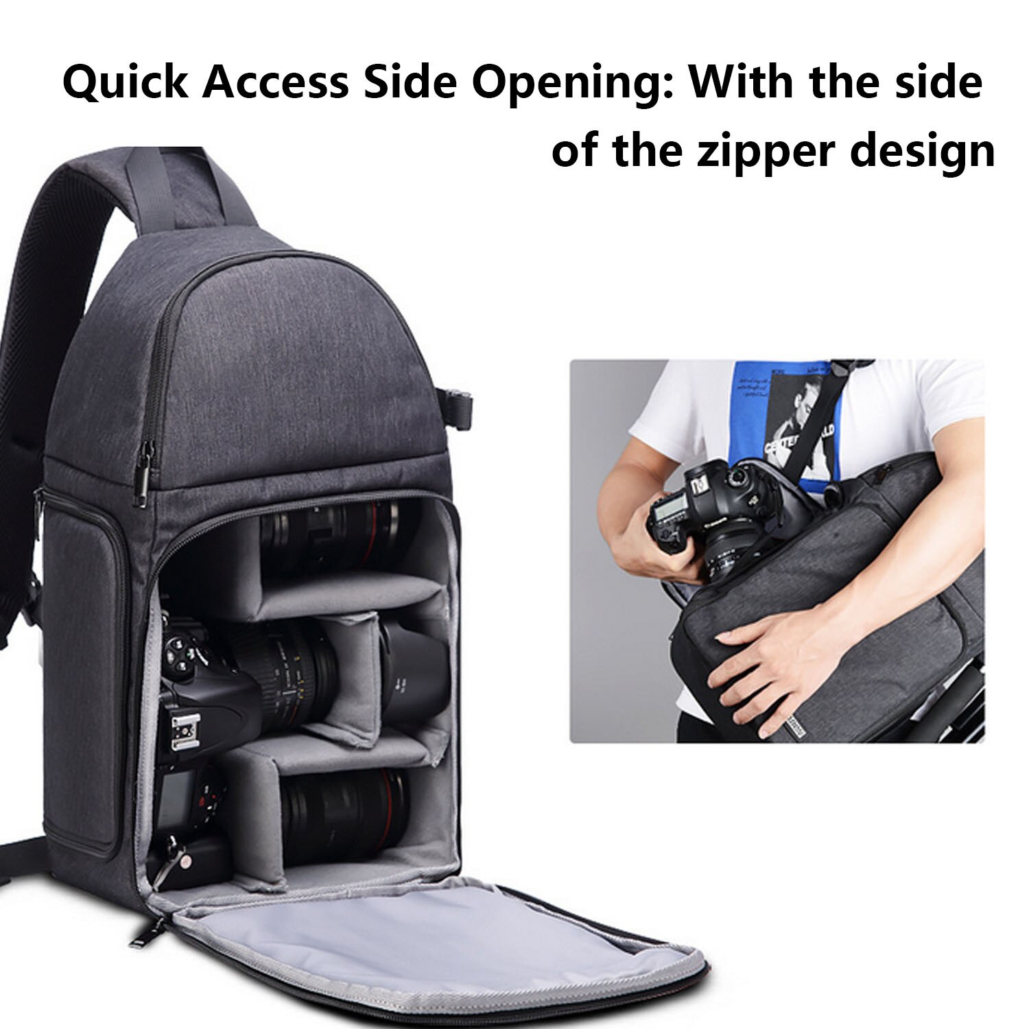Besegad Portable Waterproof DSLR Camera Chest Sling Crossbody Shoulder Bag with Removable Divider Tripod Holder for Photographer