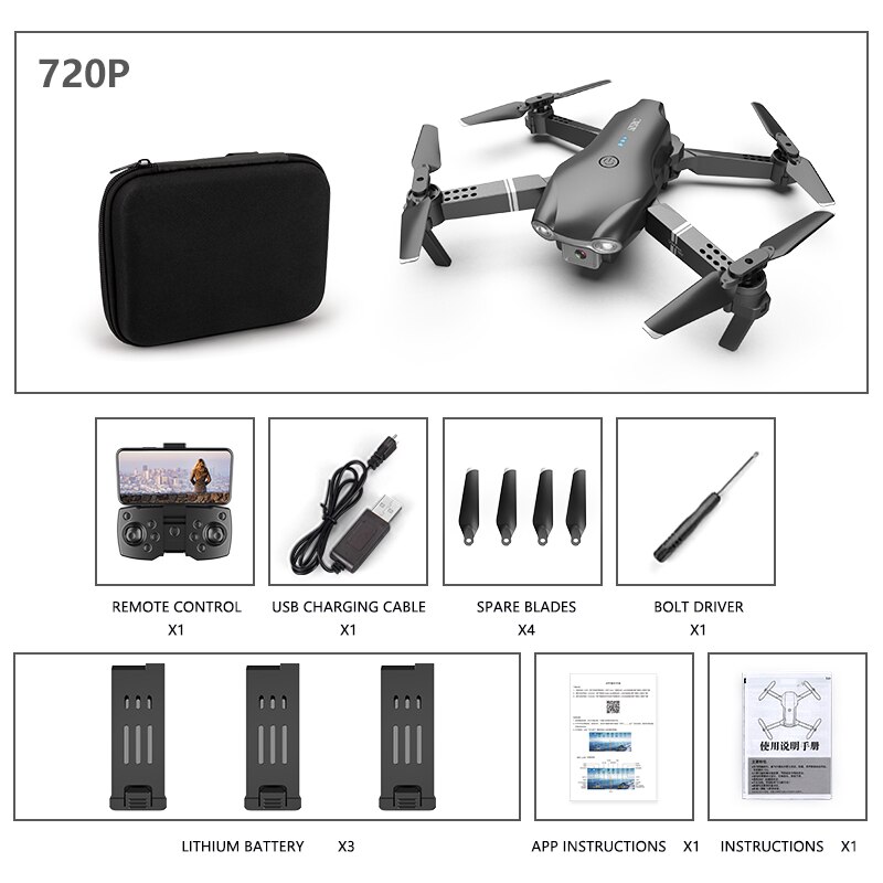 Drone RC 4K HD doppia fotocamera fotografia aerea professionale WIFI FPV pieghevole Quadcopter altezza Hold DronToy: 720P Black Bag 3B