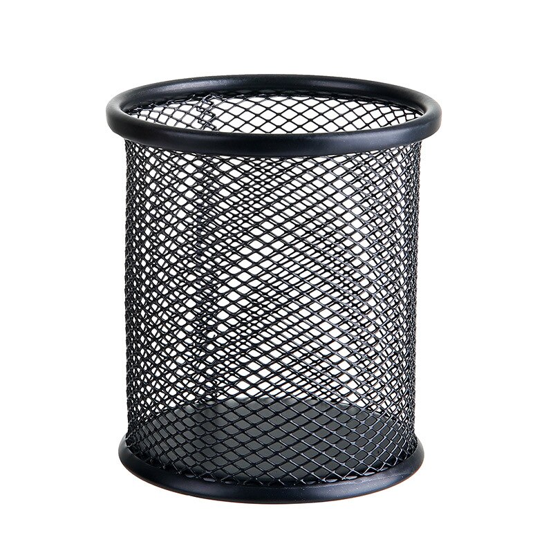 Metal Mesh Square Pen Pot Case Pencil Holder Office Desk Stationery Container Organiser Durable Pencil Case Black: Round