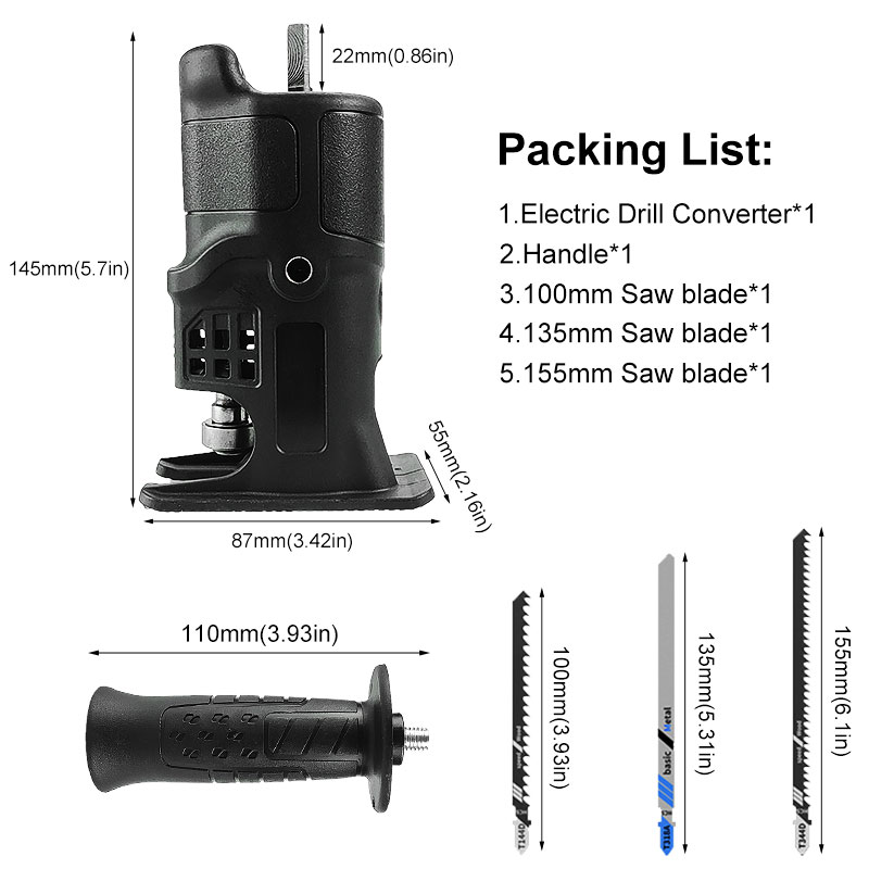 21V 12V Accu Boormachine Elektrische Schroevendraaier Oplaadbare Met Batterij Elektrische Boor Conversie Kettingzaag Blade Power Tool Set: head 3 Blades