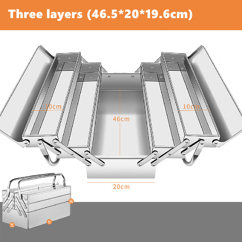 Upgrade Stainless Steel Tools Box Complete Toolbox Metal Side-opening Double-handle Storage Folding Tool Storage: Green