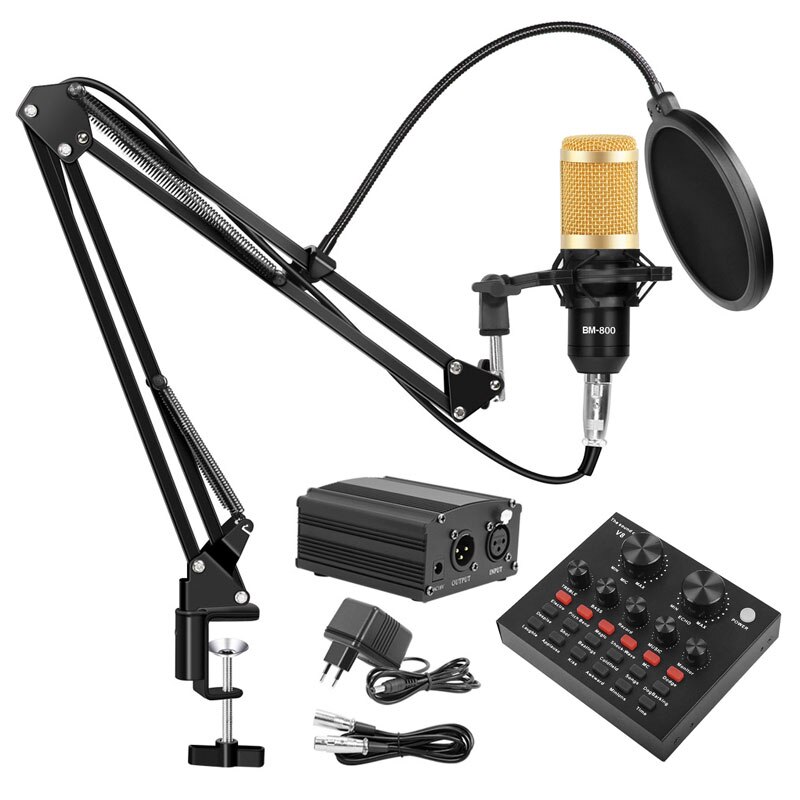 Professionele Bm 800 Studio Condensator Microfoon Kit Vocale Opname Karaoke Microfoon Met Geluidskaart Microfoon Stand Voor Pc Computer