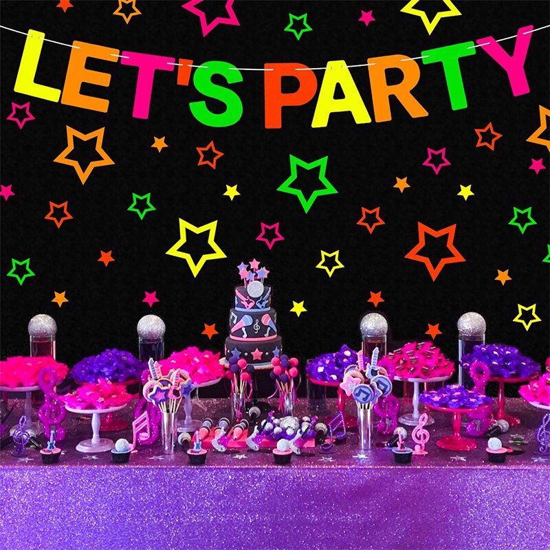 Bannière de fête en papier néon, 16 pièces, avec papier néon A4, décor pour fête d&#39;anniversaire, mariage, lueur dans la nuit, soirée dansante