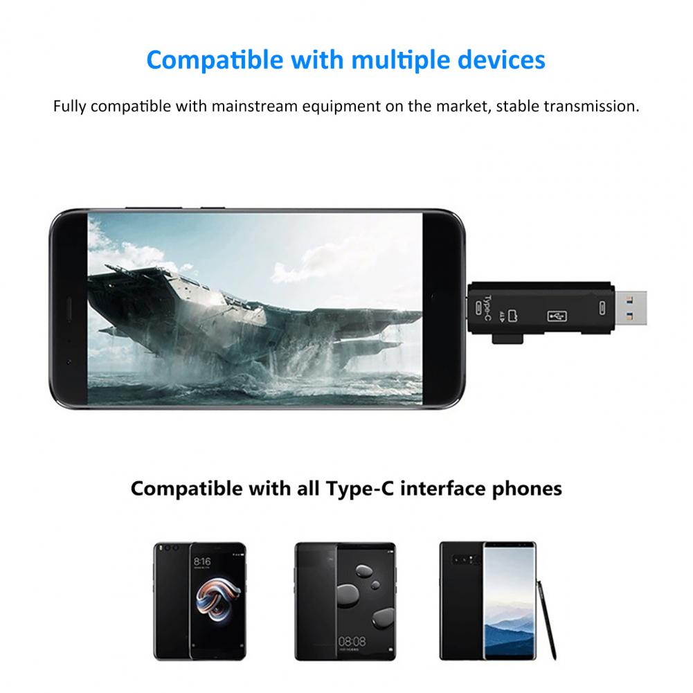 Adaptador de lector de tarjetas Plug Play de alta velocidad 5 en 1 USB-C 3,0 tipo C lector de tarjetas TF para teléfono tableta ordenador