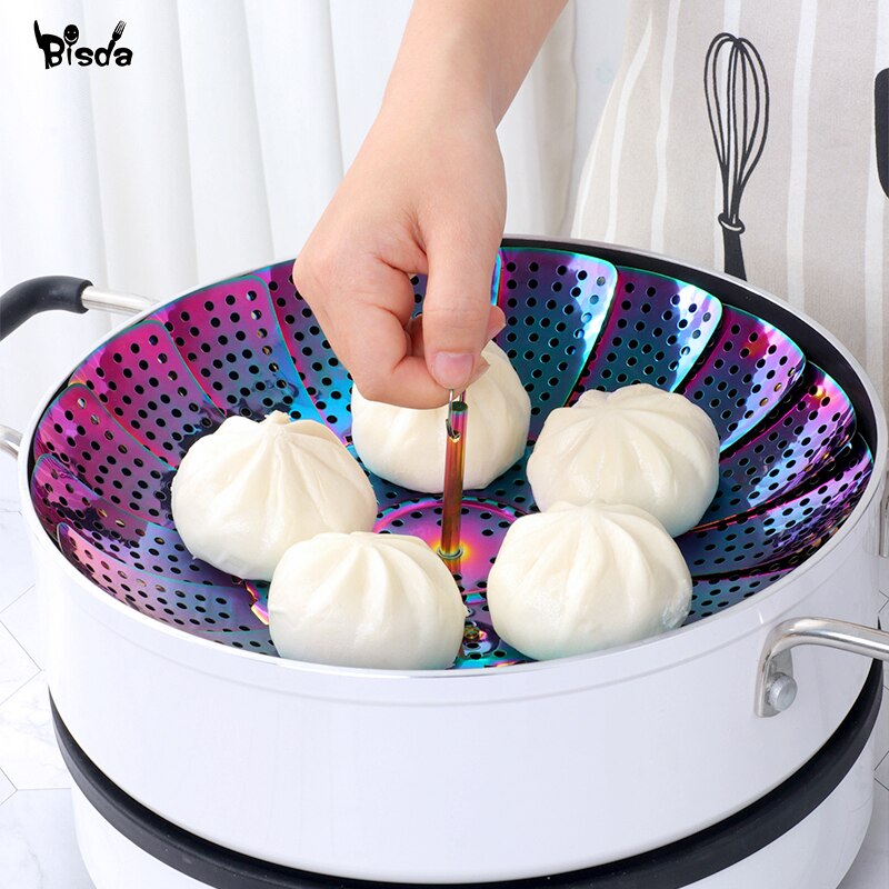 Rustfritt stål damprist kjøkkenutstyr sammenleggbar dampbåt grønnsakskjøkken frukt matkurv mesh dampstativ praktisk verktøy