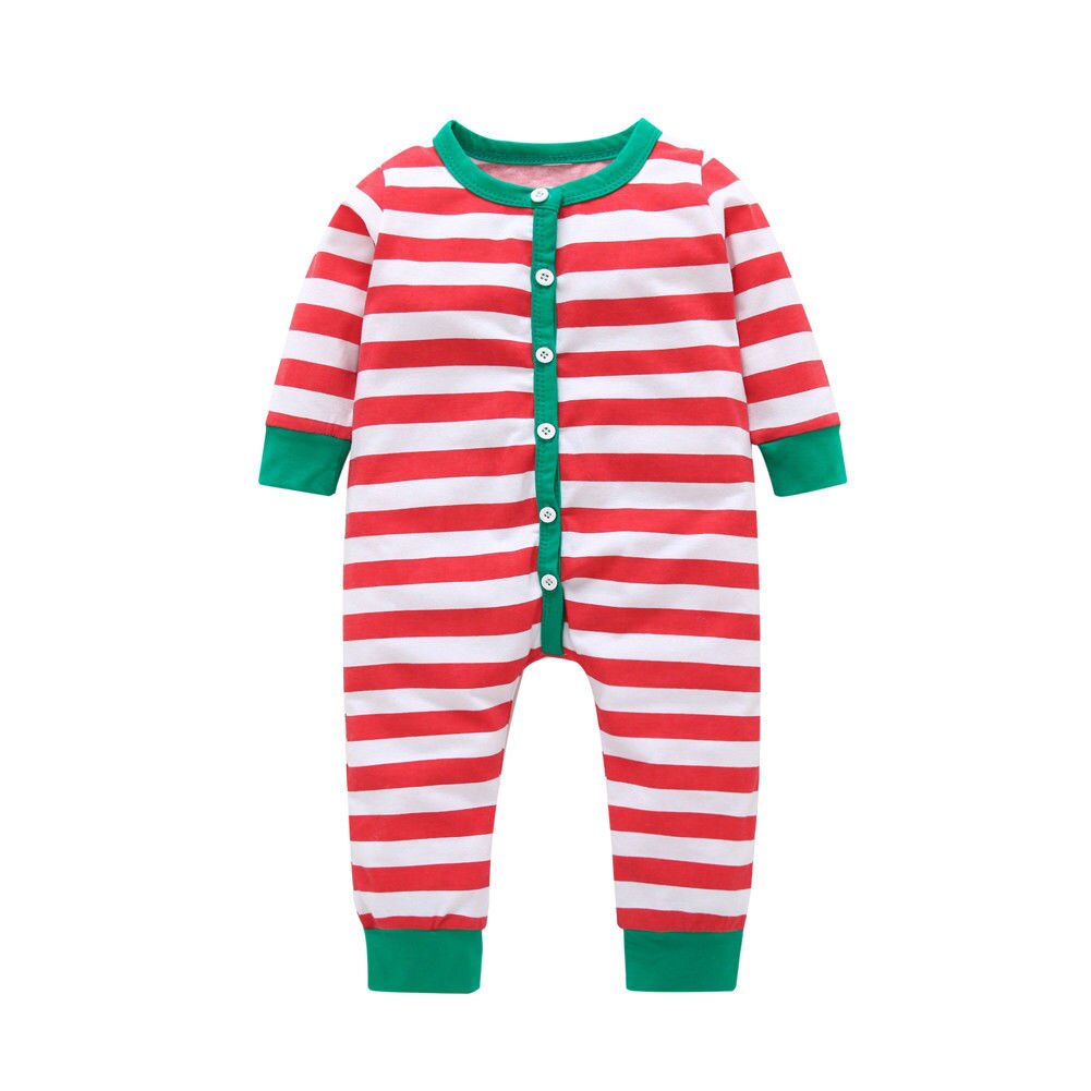 Weihnachten Kleinkind Baby Mädchen Jungen Spielanzugoverall Gestreiften Langarm Weihnachten Pyjama Homewear Outfit 6M-3T: Rot / 12m