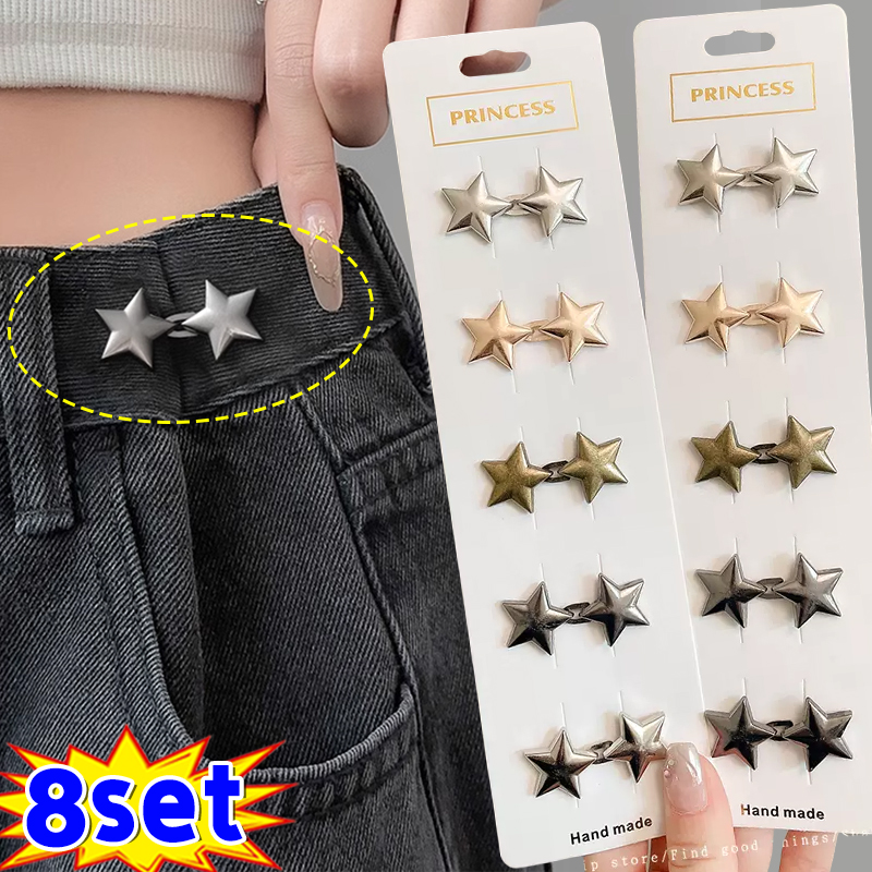 Juego de broches de estrella de aleación con hebilla para apretar la cintura, Clip, botón a presión ajustable, botones vaqueros, accesorios de ropa desmontables, 1/8