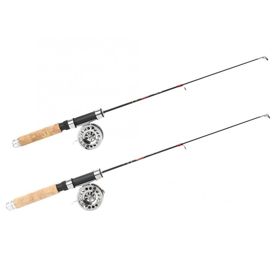 Vara de pesca telescópica mini leve portátil ao ar livre metal roda pesca no gelo carretel com alça de madeira haste acessório