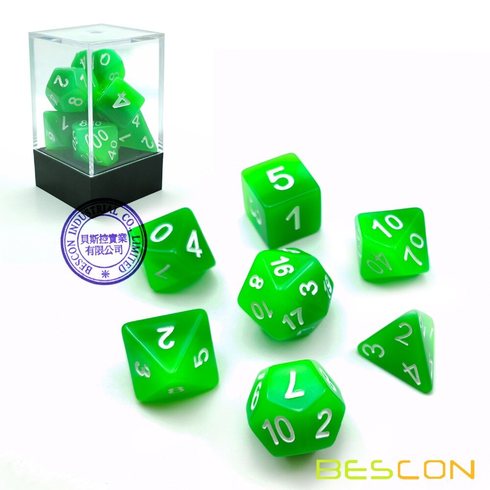 Bescon Gradiënt Gloeiende Polyhedrale Dobbelstenen 7 Pcs Set Bos Licht, Geleidelijke Lichtgevende Rpg Dobbelstenen Set Glow In Dark, Dnd Spel Dobbelstenen