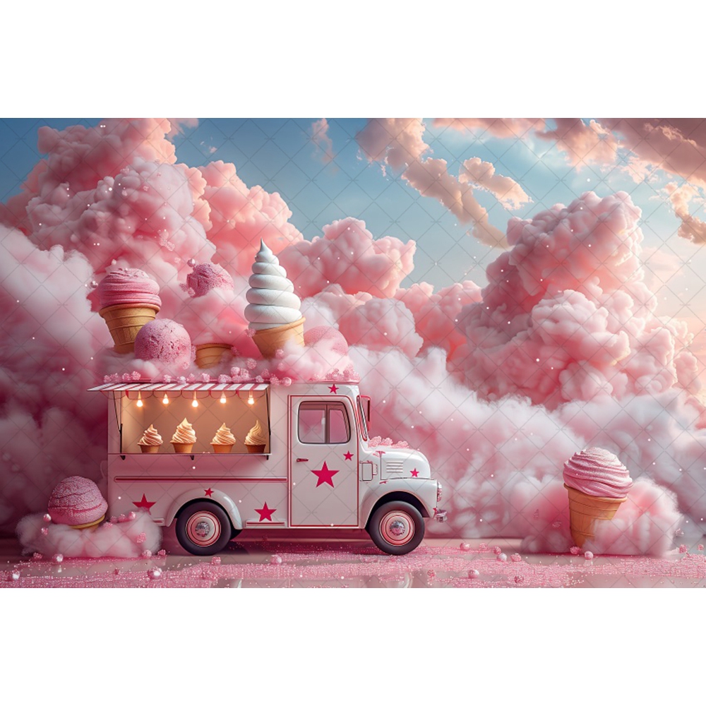 Photography Backdrop Pink Ice Cream Truck Dessert Kids Girls Birthday Poster Cake Smash Decor Background Banner Photo Studio: Lavender / 150*200